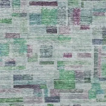 8' X 10' Artichoke Green Charcoal And Purple Striped Washable Indoor Outdoor Area Rug