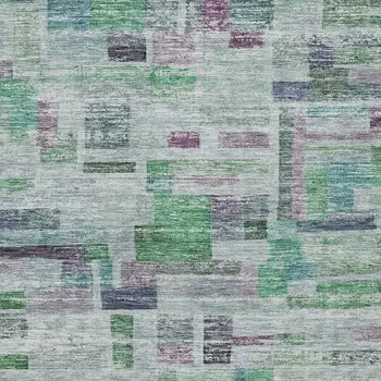 10' X 14' Artichoke Green Charcoal And Purple Striped Washable Indoor Outdoor Area Rug