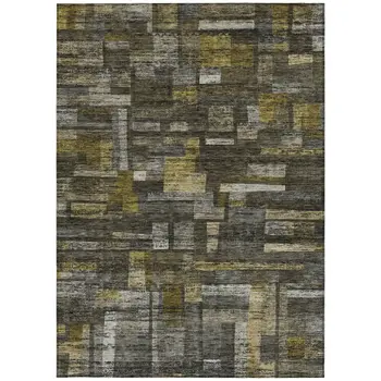 5' X 8' Charcoal Gray And Green Striped Washable Indoor Outdoor Area Rug
