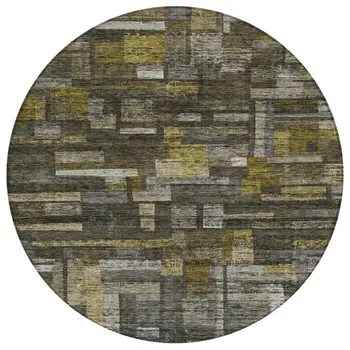 8' Charcoal Gray And Green Round Striped Washable Indoor Outdoor Area Rug