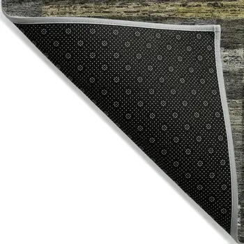 8' Charcoal Gray And Green Round Striped Washable Indoor Outdoor Area Rug