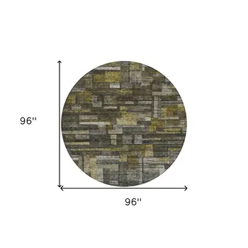8' Charcoal Gray And Green Round Striped Washable Indoor Outdoor Area Rug