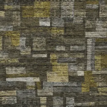 9' X 12' Charcoal Gray And Green Striped Washable Indoor Outdoor Area Rug