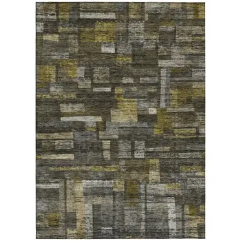 10' X 14' Charcoal Gray And Green Striped Washable Indoor Outdoor Area Rug