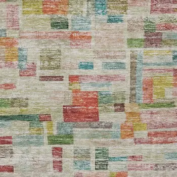 5' X 8' Terra Cotta Green And Brown Striped Washable Indoor Outdoor Area Rug