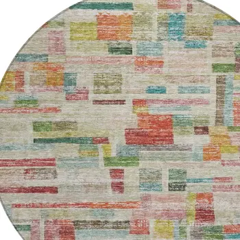 8' Terra Cotta Green And Brown Round Striped Washable Indoor Outdoor Area Rug