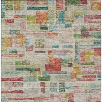 8' X 10' Terra Cotta Green And Brown Striped Washable Indoor Outdoor Area Rug