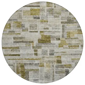 8' Taupe Green And Gray Round Striped Washable Indoor Outdoor Area Rug