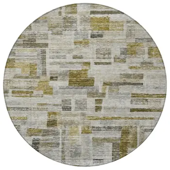 8' Taupe Green And Gray Round Striped Washable Indoor Outdoor Area Rug