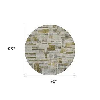 8' Taupe Green And Gray Round Striped Washable Indoor Outdoor Area Rug