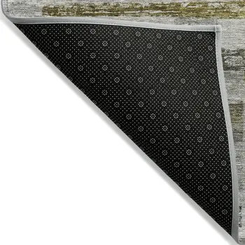 9' X 12' Taupe Green And Gray Striped Washable Indoor Outdoor Area Rug