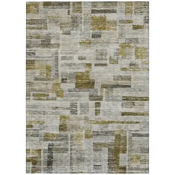 10' X 14' Taupe Green And Gray Striped Washable Indoor Outdoor Area Rug