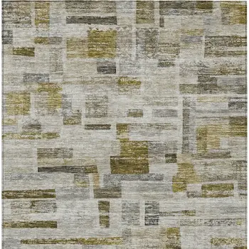 10' X 14' Taupe Green And Gray Striped Washable Indoor Outdoor Area Rug
