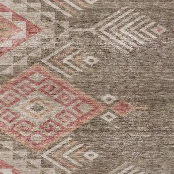 8' X 10' Brown And Terra Cotta Southwestern Washable Indoor Outdoor Area Rug