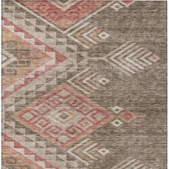 9' X 12' Brown And Terra Cotta Southwestern Washable Indoor Outdoor Area Rug