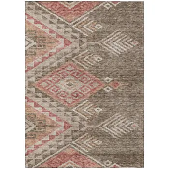 9' X 12' Brown And Terra Cotta Southwestern Washable Indoor Outdoor Area Rug