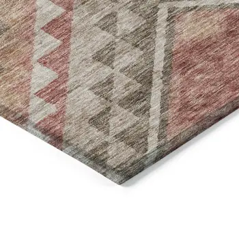 9' X 12' Brown And Terra Cotta Southwestern Washable Indoor Outdoor Area Rug