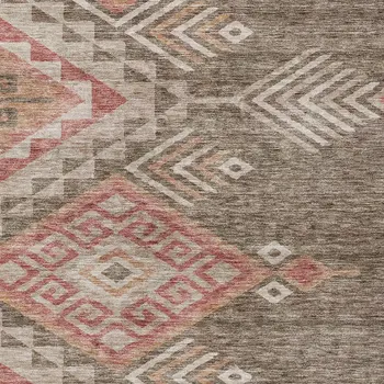 9' X 12' Brown And Terra Cotta Southwestern Washable Indoor Outdoor Area Rug