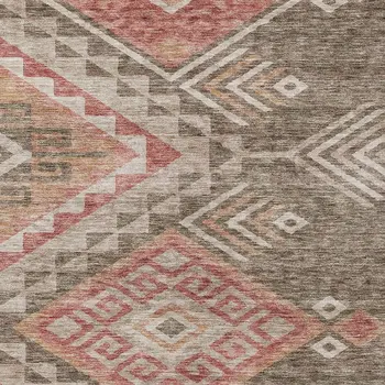 10' X 14' Brown And Terra Cotta Southwestern Washable Indoor Outdoor Area Rug