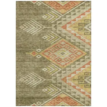 3' X 5' Green And Terra Cotta Southwestern Washable Indoor Outdoor Area Rug