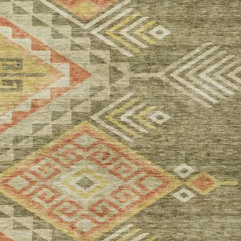 5' X 8' Green And Terra Cotta Southwestern Washable Indoor Outdoor Area Rug