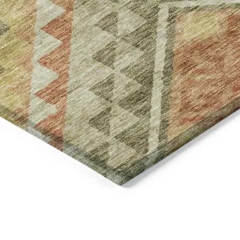 8' Green And Terra Cotta Round Southwestern Washable Indoor Outdoor Area Rug