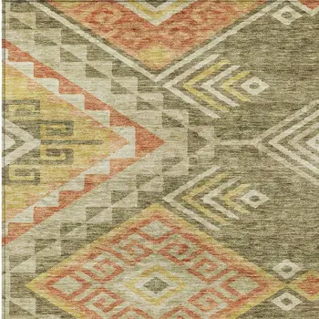 9' X 12' Green And Terra Cotta Southwestern Washable Indoor Outdoor Area Rug