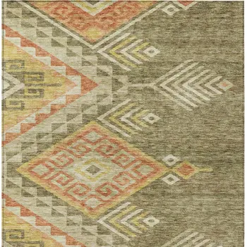 10' X 14' Green And Terra Cotta Southwestern Washable Indoor Outdoor Area Rug