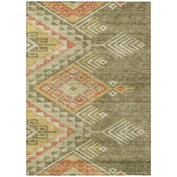 10' X 14' Green And Terra Cotta Southwestern Washable Indoor Outdoor Area Rug