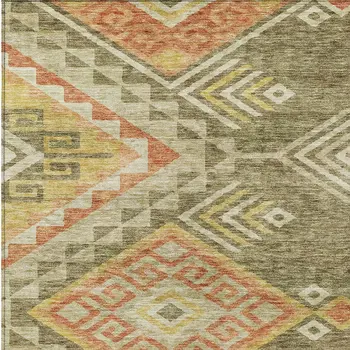 10' X 14' Green And Terra Cotta Southwestern Washable Indoor Outdoor Area Rug