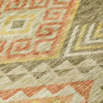 10' X 14' Green And Terra Cotta Southwestern Washable Indoor Outdoor Area Rug