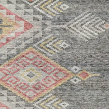 3' X 5' Gray And Terra Cotta Southwestern Washable Indoor Outdoor Area Rug