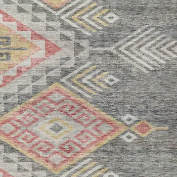 5' X 8' Gray And Terra Cotta Southwestern Washable Indoor Outdoor Area Rug