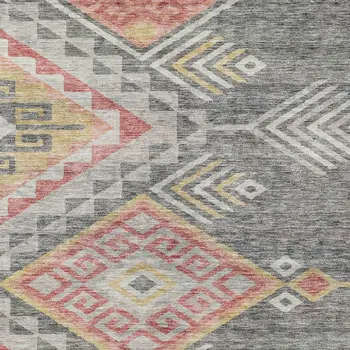 8' X 10' Gray And Terra Cotta Southwestern Washable Indoor Outdoor Area Rug