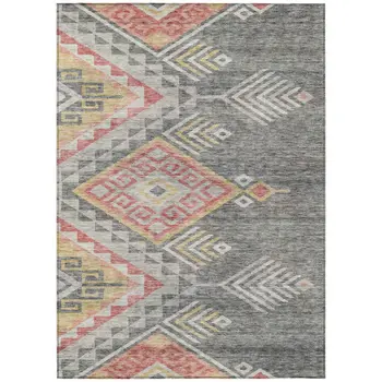 9' X 12' Gray And Terra Cotta Southwestern Washable Indoor Outdoor Area Rug