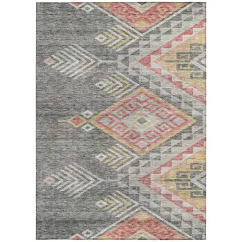 10' X 14' Gray And Terra Cotta Southwestern Washable Indoor Outdoor Area Rug