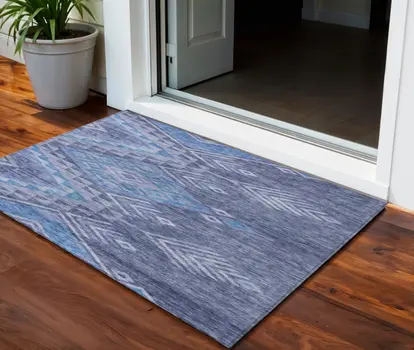 3' X 5' Navy Blue Charcoal And Gray Southwestern Washable Indoor Outdoor Area Rug