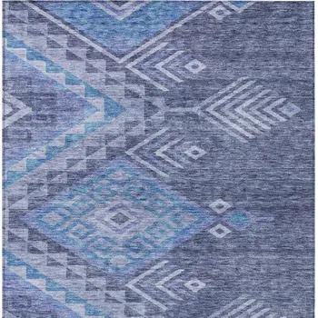 5' X 8' Navy Blue Charcoal And Gray Southwestern Washable Indoor Outdoor Area Rug