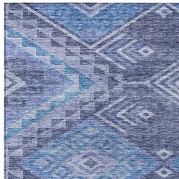 8' X 10' Navy Blue Charcoal And Gray Southwestern Washable Indoor Outdoor Area Rug