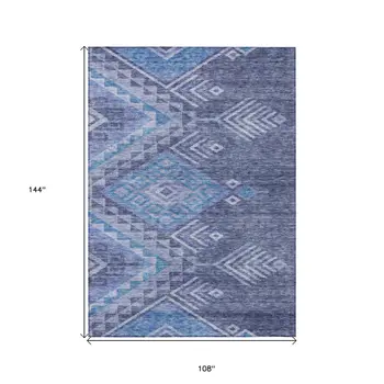 9' X 12' Navy Blue Charcoal And Gray Southwestern Washable Indoor Outdoor Area Rug
