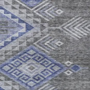 5' X 8' Pewter And Blue Southwestern Washable Indoor Outdoor Area Rug