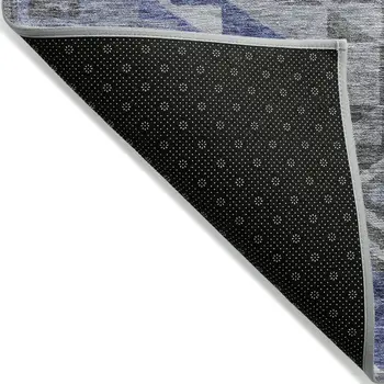 8' X 10' Pewter And Blue Southwestern Washable Indoor Outdoor Area Rug