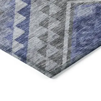 8' X 10' Pewter And Blue Southwestern Washable Indoor Outdoor Area Rug