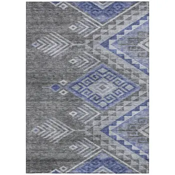 10' X 14' Pewter And Blue Southwestern Washable Indoor Outdoor Area Rug