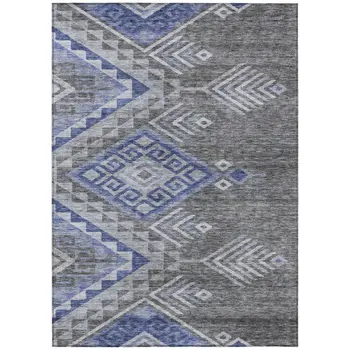 10' X 14' Pewter And Blue Southwestern Washable Indoor Outdoor Area Rug