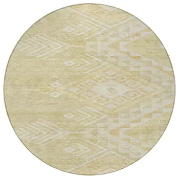 8' Tan And Light Brown Round Southwestern Washable Indoor Outdoor Area Rug