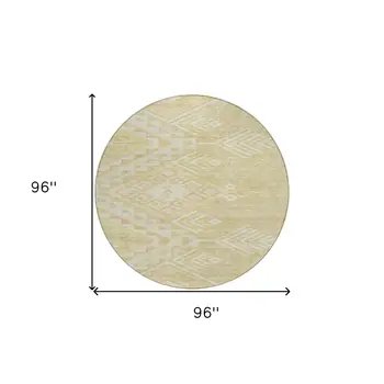 8' Tan And Light Brown Round Southwestern Washable Indoor Outdoor Area Rug