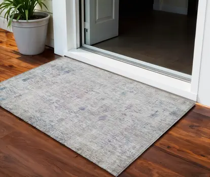 3' X 5' Ivory Blue And Purple Floral Washable Indoor Outdoor Area Rug