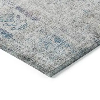 5' X 8' Ivory Blue And Purple Floral Washable Indoor Outdoor Area Rug