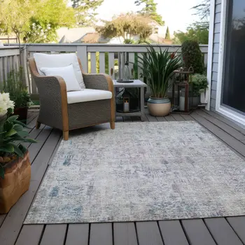 5' X 8' Ivory Blue And Purple Floral Washable Indoor Outdoor Area Rug